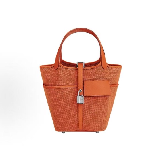 HERMES Picotin Lock 18 pocket Silver Buckle Basket Bucket Bag Handbag 18 Women\'s style G0 Orange Field Field Orange